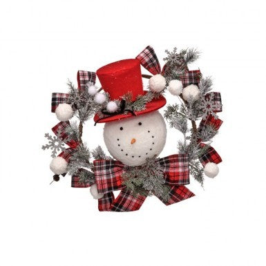 20" Snowman w/Plaid Bow Wreath