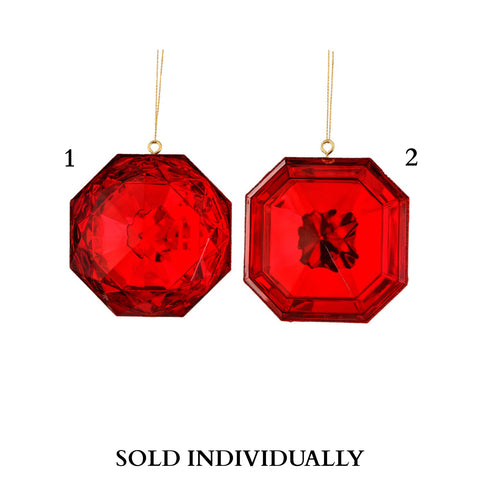 4" Acrylic Precious Gem Ornament, Red (2 Styles - Sold individually)