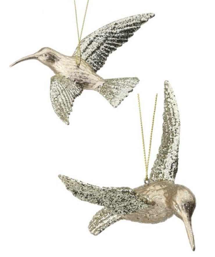 6" Gold Glitter Plastic Hummingbird Ornament