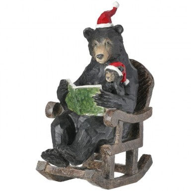 13.5" Resin Black Bear Reading To Baby Bear Figurine