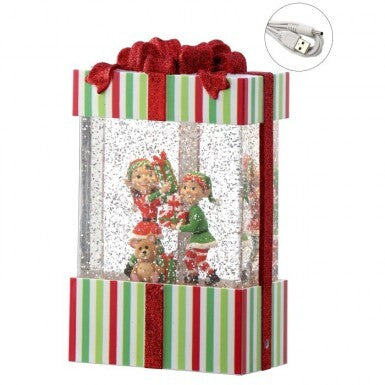 8.5" LED Battery-Operated Elf Package Water Globe