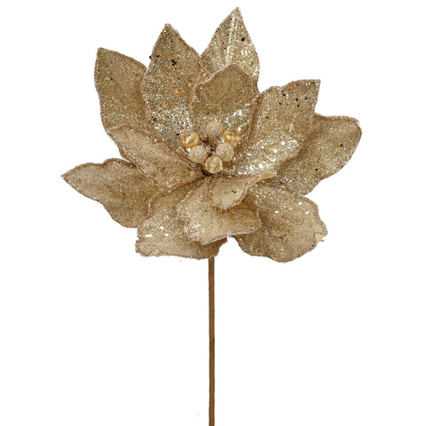 24" Micro Beaded/Sequins Poinsettia Stem (Champagne/Gold)