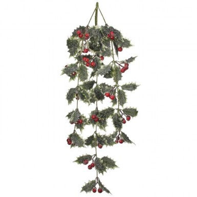 28" Frosted Hanging Holly Spray
