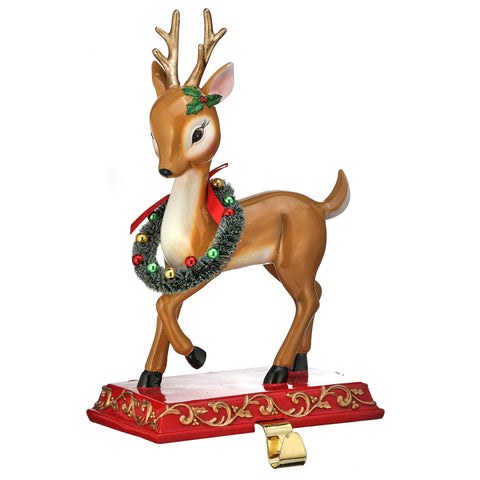 Festive Deer Stocking Holder W/ Wreath And Holiday Accents, 11.5"