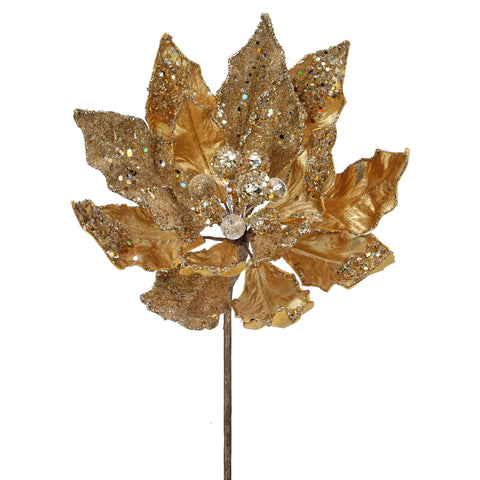 Heavy Jeweled Poinsettia Stem (Gold)