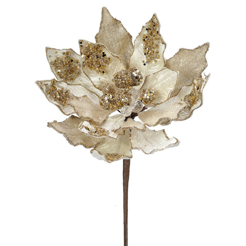 Heavy Jeweled Poinsettia Stem (Ivory Gold)