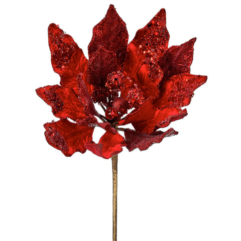 Heavy Jeweled Poinsettia Stem (Red)