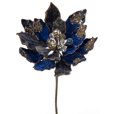 Heavy Jeweled Poinsettia Stem (Sapphire Gold)