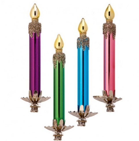 5" Glass Retro Candle Clip Ornament (sold individually)