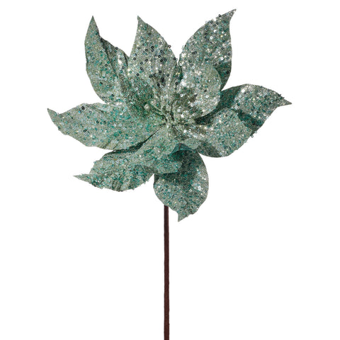 24" Glitter Poinsettia Stem (Mint Green)