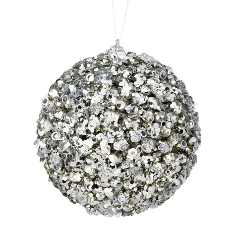 Glamour Sequin Ball Ornament, 4.5" (Platinum)