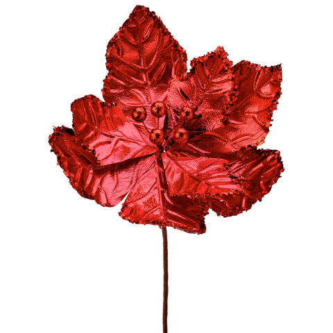 Poinsettia Stem W/ Shiny Lamé Finish, 24" (Red)