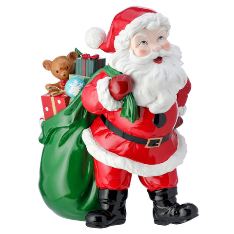 Santa Figurine W/ Gift Bag And Holiday Gifts, 15.5"