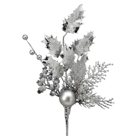 Electroplated Holly w/Ball Spray, 17"