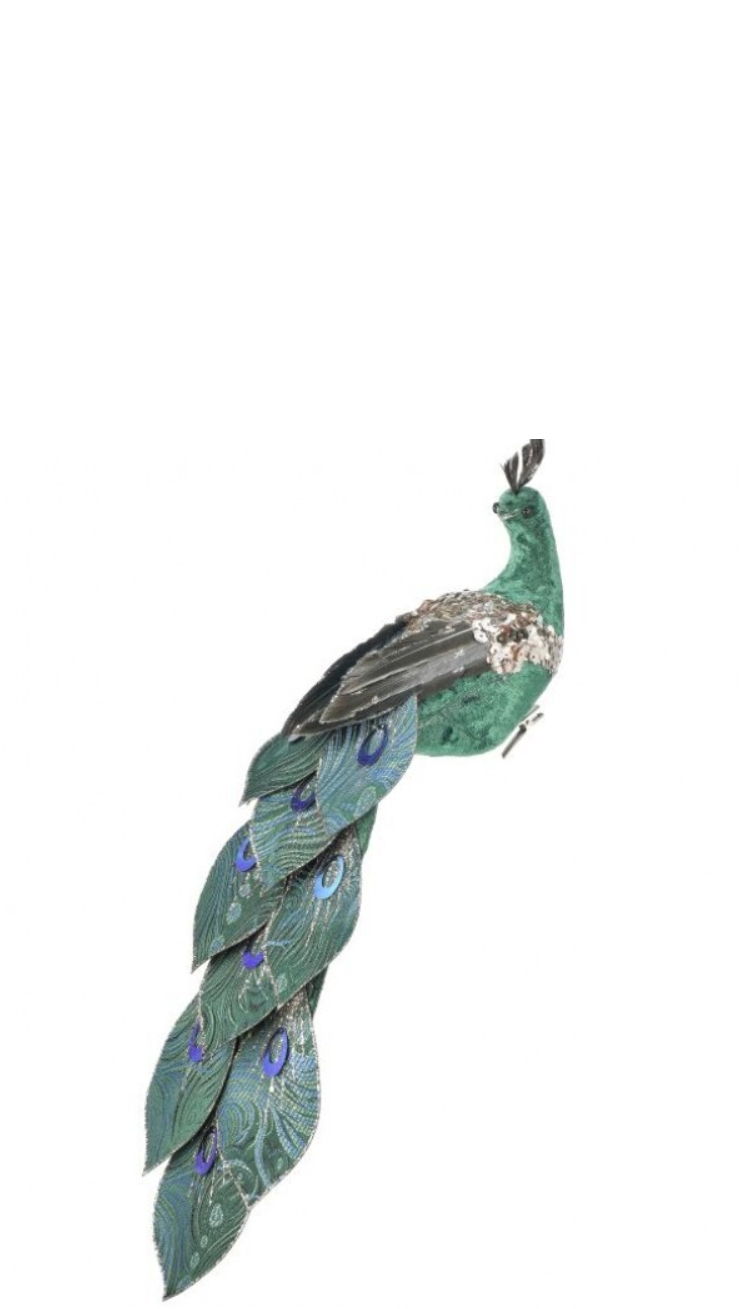 16" Glittered Velvet Peacock Ornament