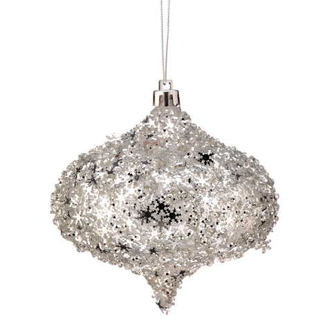 Metallic Snowflake Onion Ornament, 4" (Silver)