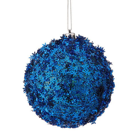 Metallic Snowflake Ball Ornament, 4" (Blue)