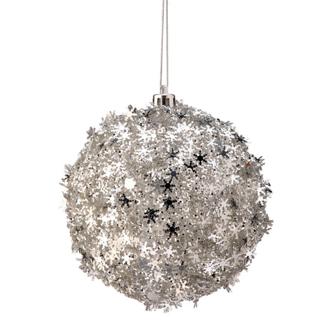 Metallic Snowflake Ball Ornament, 4" (Silver)