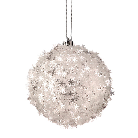 Metallic Snowflake Ball Ornament, 4" (White)