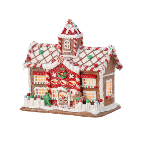 LED Gingerbread Candy House W/ Iced Roof, 9.5"