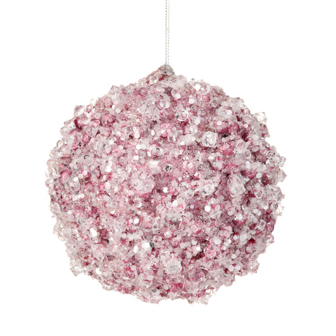 5" Iced w/Crystal Encrusted Ball Ornament (Soft Pink)