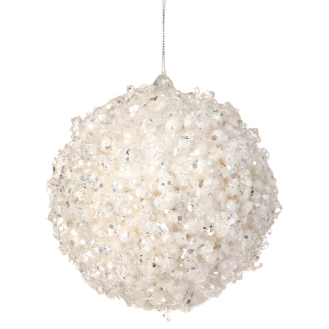 5" Iced w/Crystal Encrusted Ball Ornament (White)