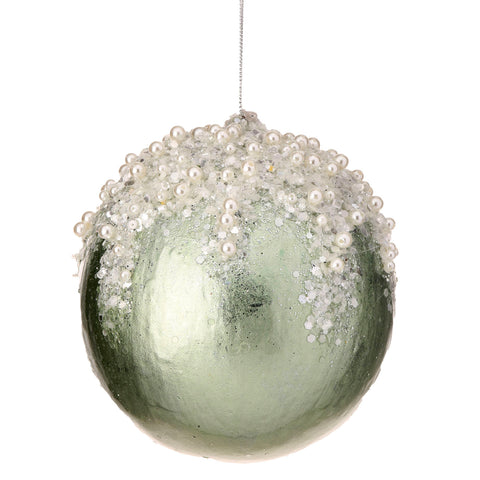 5" Pearl / Crystal Encrusted Ball Ornament (Mint Green)