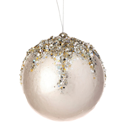 5" Iced w/Crystal Encrusted Ball Ornament (Ivory Platinum)