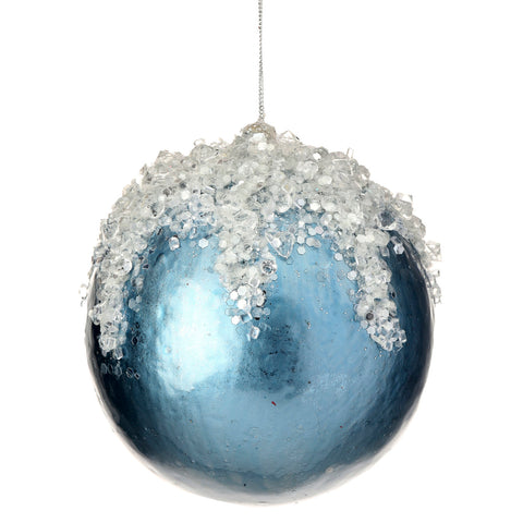 5" Iced w/Crystal Encrusted Ball Ornament (Light Blue)