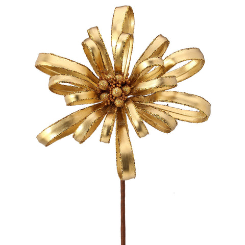 18" Glitter Ribbon Flower Stem (Gold)