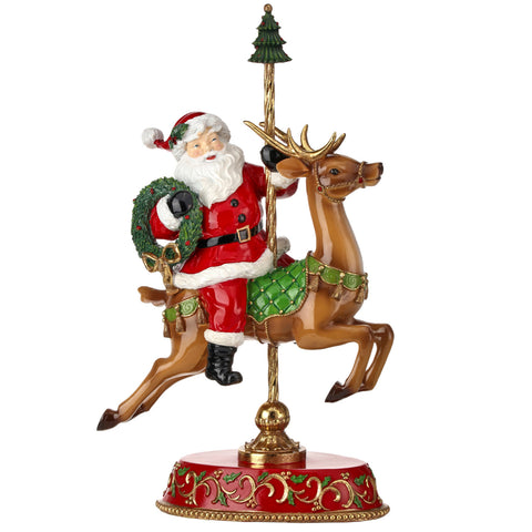 18" Resin Santa w/Carousel Deer