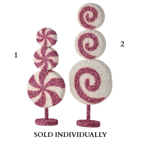 16-20" Tinsel Glitter Foam Peppermint Stack (Pink/White) (2 Styles - Sold Individually)