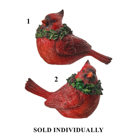 Resin Glitter Cardinal w/Holly, 6.5" (2 styles - sold individually)