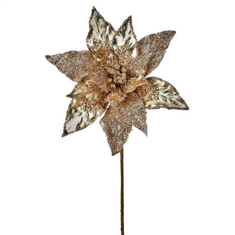 Metallic Beaded Poinsettia Stem, 24" (Champagne)