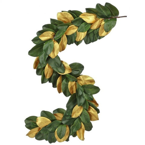Gilded Magnolia Leaf Garland, 60" (Green/Gold)