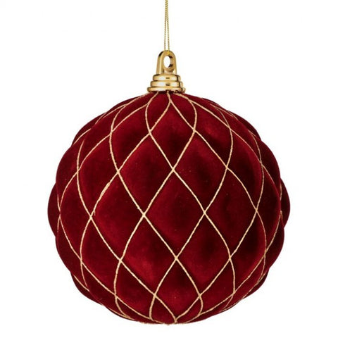 VP Flock w/Glitter Diamond Ball Ornament, 200mm (Burgundy)