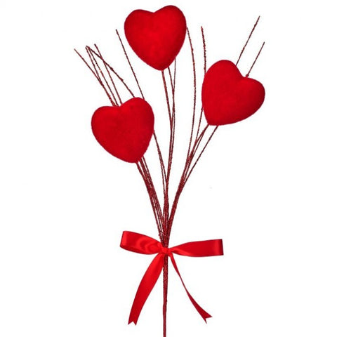Flocked Heart Spray x3 Stem, 24"