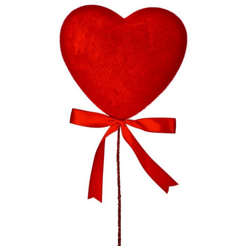 Flocked Solid Heart Pick, 18" (Red)