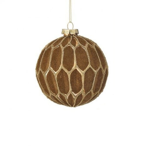 Glass Flocked Pattern Ball Ornament, 4" (2 styles - sold individually)