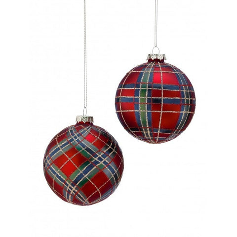 Glass Plaid Glitter Ornament, 4" (2 styles - sold individually)
