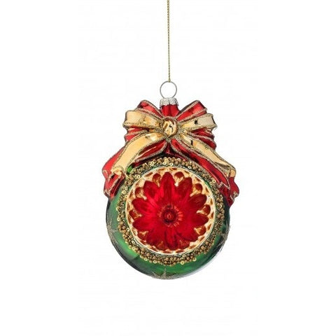 Glass Reflector Ball w/Bow Ornament, 5" (2 styles - sold individually)