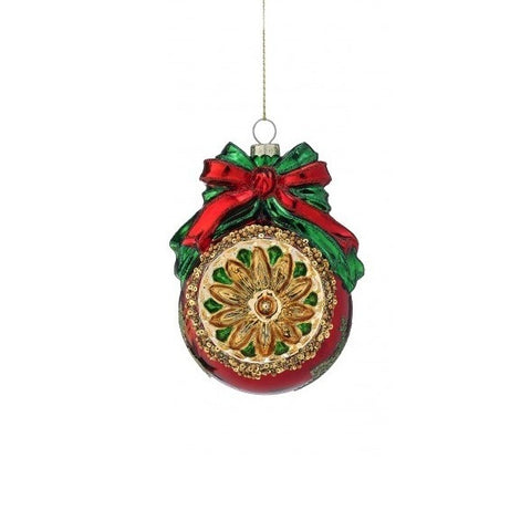 Glass Reflector Ball w/Bow Ornament, 5" (2 styles - sold individually)