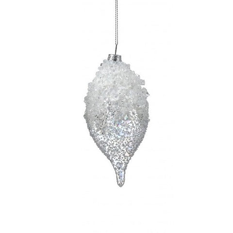 Glass Iced Ball/Finial Ornament, 4-6" (2 styles - sold individually) (White Clear)