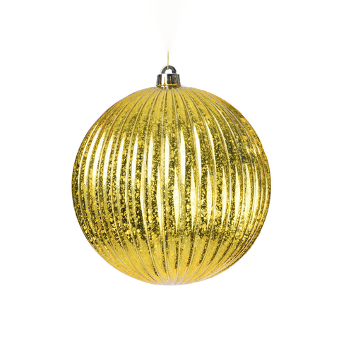 Shatterproof Plastic Gold Ribbed Mercury Shiny Ball Ornament, 6" (150MM)