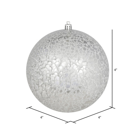 Shatterproof Silver Cracked Ball Ornament, 4" (100MM)