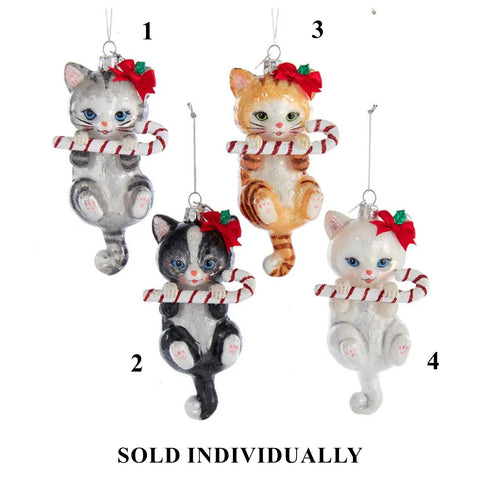 Noble Gems™ Glass Cat With Candy Cane Ornaments, 5" (4 styles - sold individually)
