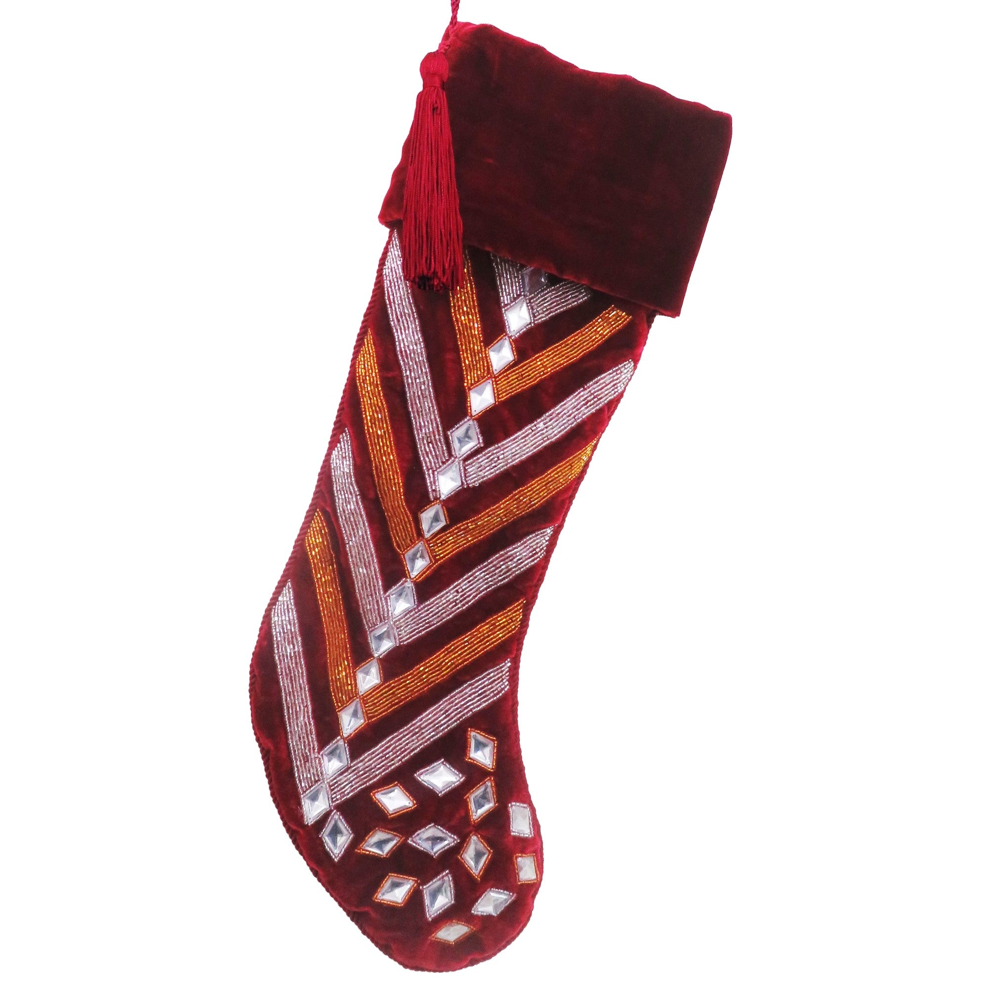 Red Stocking W/ Beaded Star Pattern & Crystals – Christmas In America