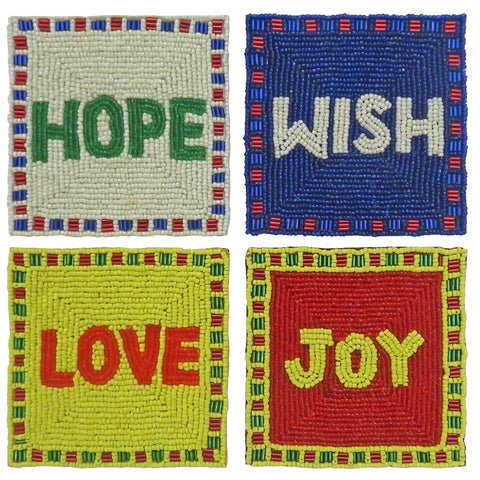 Contemporary Christmas "Love, Hope, Wish Joy" Coasters, 4" (Set of 4)