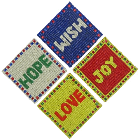 Contemporary Christmas "Love, Hope, Wish Joy" Coasters, 4" (Set of 4)