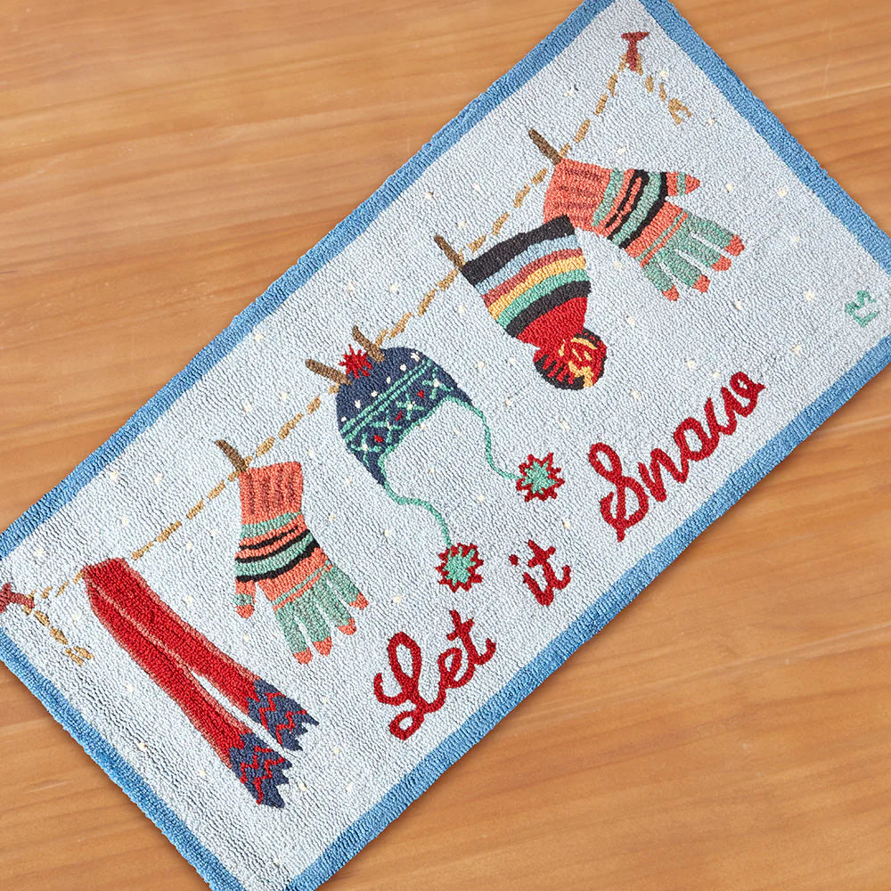 "Let It Snow" Blue Area Rug w/Hats & Mittens